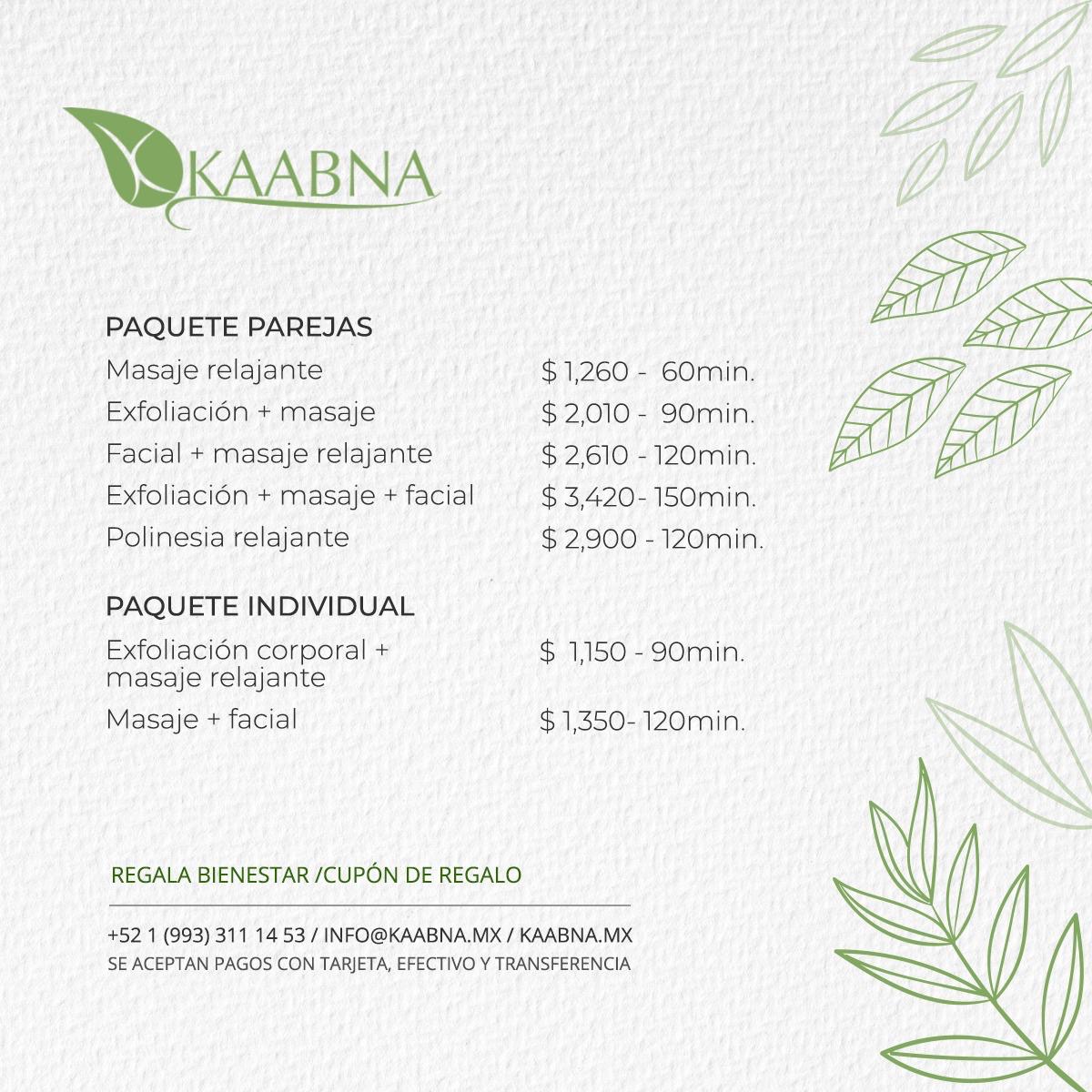 Paquete individual Kaabna Spa Villahermosa