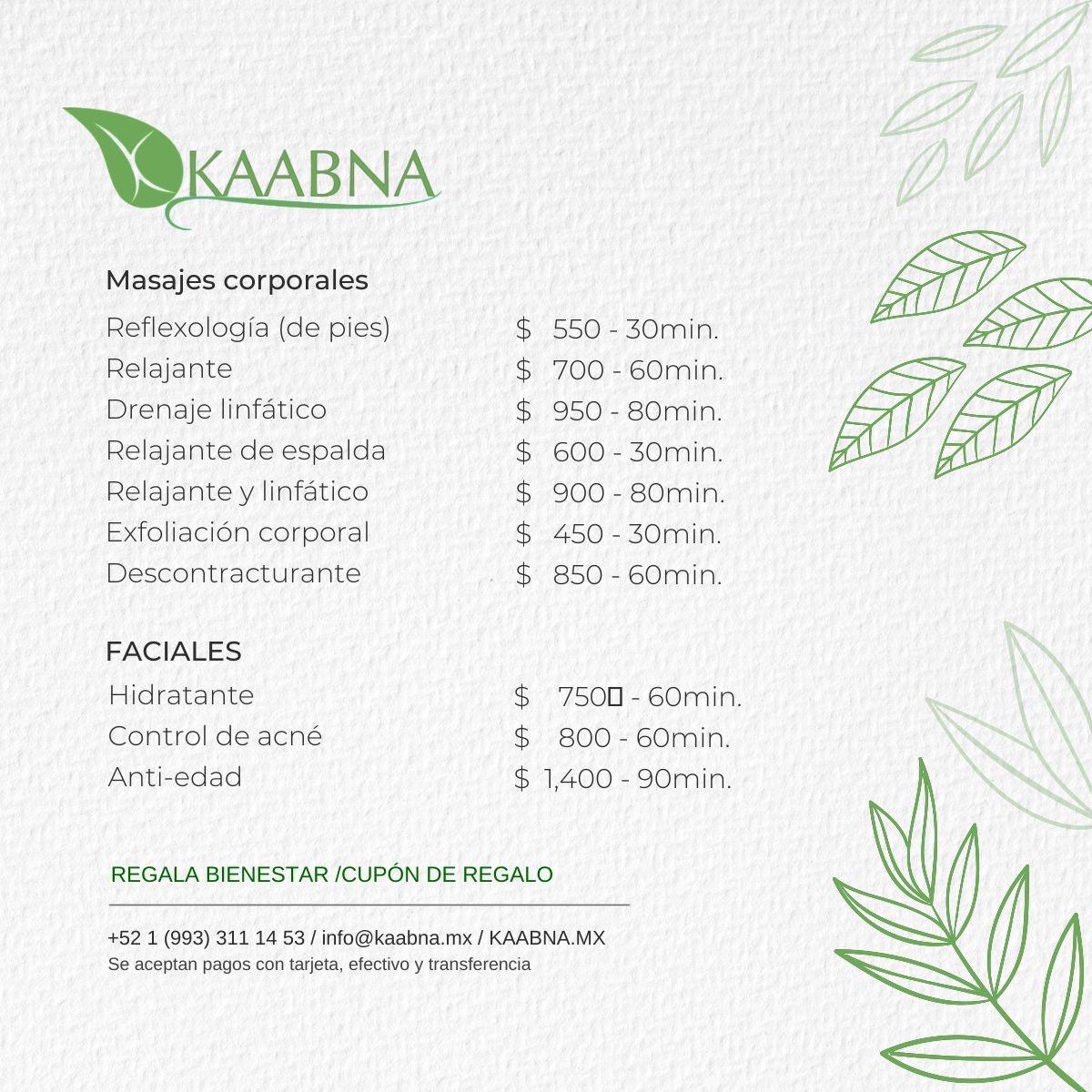 Paquete individual Kaabna Spa Villahermosa